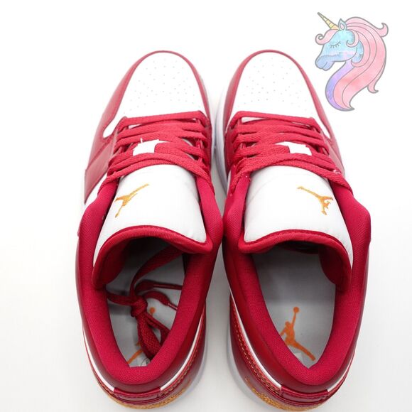 Mens Size 10 Nike Air Jordan 1 Low Cardinal Red Curry White Shoes 553558 607 New - Picture 12 of 16